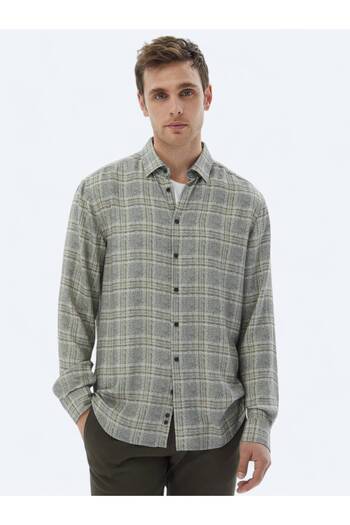 Kip Bej Kareli Regular Fit Dokuma Casual Сорочка