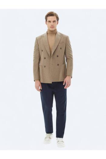 Kip Mink Patterned Modern Fit Eco-Friendly Wool Blend Jacket