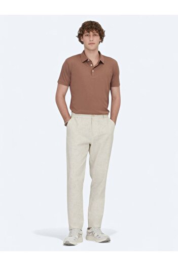 Kip Brown Polo Neck Cotton Blend T-Shirt