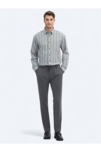 Kip Gray Striped Oversize Fit Woven Casual Cotton Blended Shirt