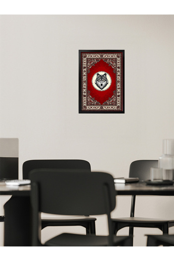 KORTEKS DESIGN Çerçeveli Tablo Bozkurt Kilim Desen Türk Kilim Motifi Gray Wolf Rug 2 A3 Siyah Çerçeveli Tablo