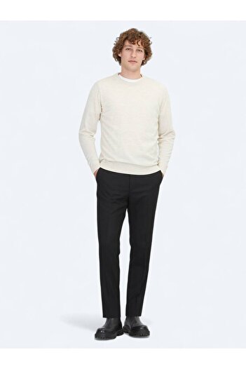 Kip Beige Crew Neck Jacquard Wool Blended Sweater Sweater