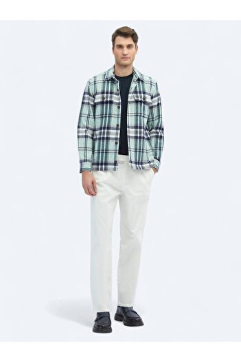 Kip М'ятно-кольорова картата вовняна суміш Regular Fit Overshirt