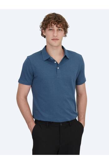Kip Navy Blue Polo Neck 100% Cotton T-Shirt