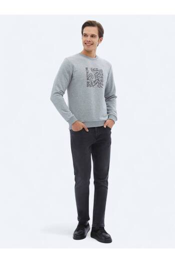 Kip Anthracite Crew Neck Printed Sweatshirt