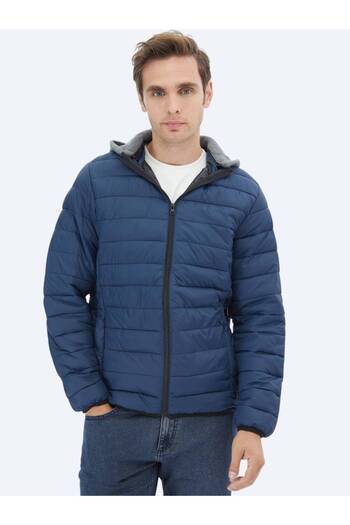 Kip Μπλε Navy Regular Fit Casual υφαντό παλτό