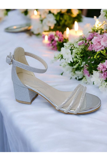 pediashoes Girl's Silver Color Three Row Stone Buckle Comfortable Heel Dress Shoes
