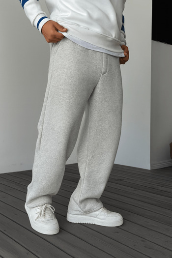INFLUYENTE Men's Gray Buggy Cut Winter Fleece-Lined Wide-Leg Sweatpants