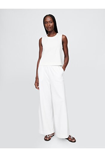 GAP Kadın Beyaz Organik Pamuk Heavyweight Crop Bluz
