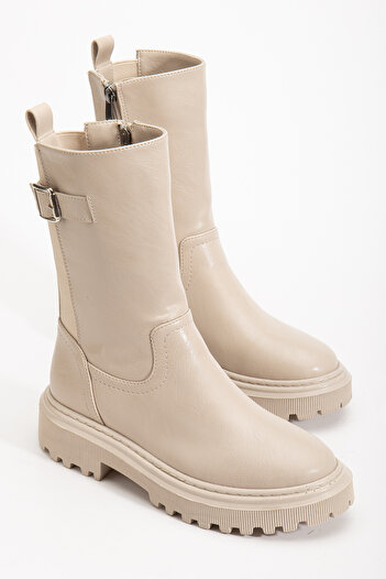 Entella Store Beige Women's Boots with Elastic Buckle