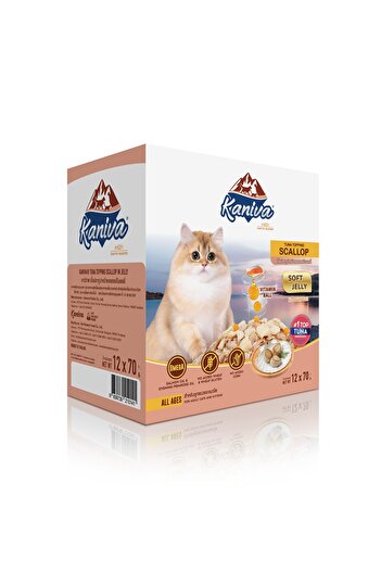 Kaniva Caneva Tuna with Scallop Wet Food for Small and Large Cats in Jelly 12 Sachets * 70g