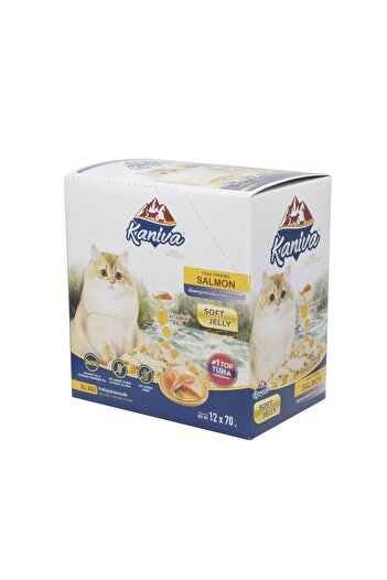 Kaniva Caneva Tuna with Salmon Wet Food for Small and Large Cats in Jelly 12 Sachets * 70g
