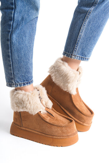 MARSEDO Women's Fur Thick Sole Front Zipper Casual Boots Cara Brown Suede