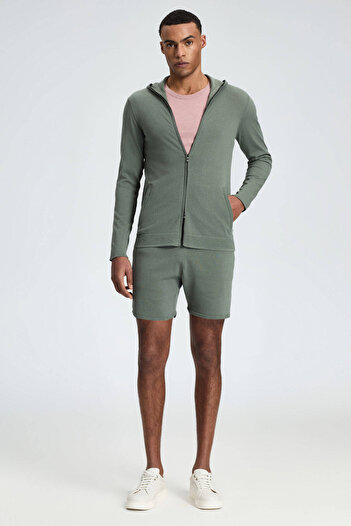 Hemington Slim Fit Khaki Hooded Thin Cardigan