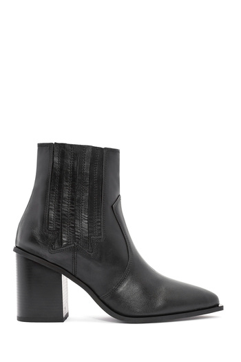 Derimod Women's Black Thick Heeled Leather Cowboy Boots 25Wfd160918