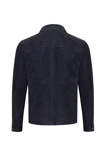 Derimod Enzo Men's Navy Blue Shirt Collar Suede Leather Jacket 24Wge652410