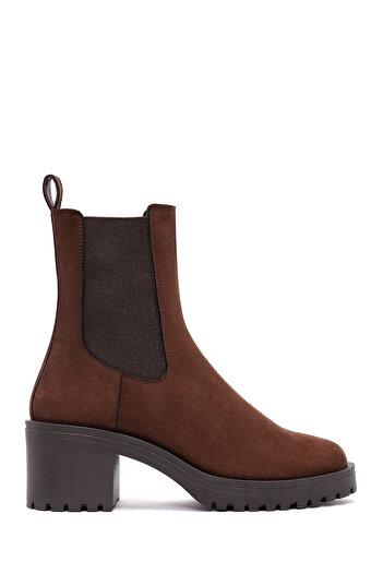Derimod Women's Brown Thick Heeled Suede Chelsea Boots 25Wfe251610