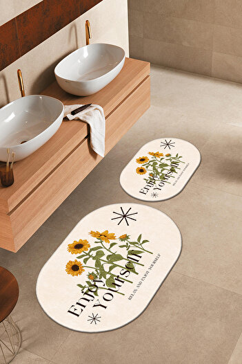 Homefesto Special Design, Non-Slip Base, Thin, Washable, Modern Bathroom Mat Set - 60x100 cm & 40x60 cm