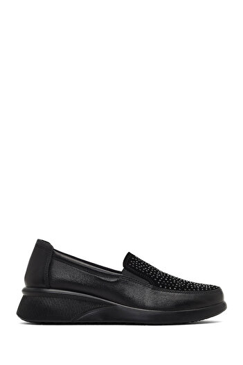 Derimod Women's Black Stone Detailed Wedge Heeled Leather Comfort Shoes 25Afd501114