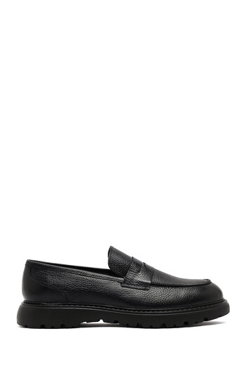 Derimod Men's Black Thick Soled Leather Winter Loafer Shoes 25Wfd8200Ft
