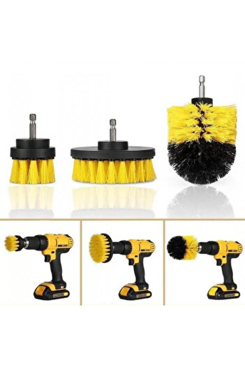 SPEEDSTORE Set of 3 cleaning brushes with drill adapter, carpets, bathroom