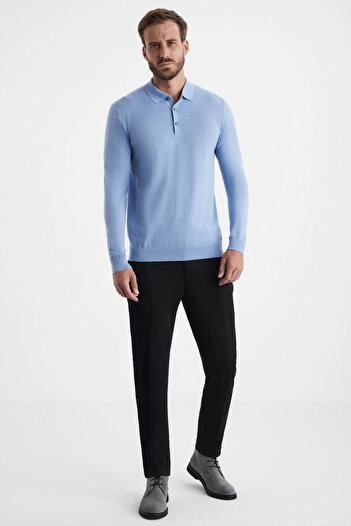 Hemington Merino Wool Polo Neck Blue Sweater