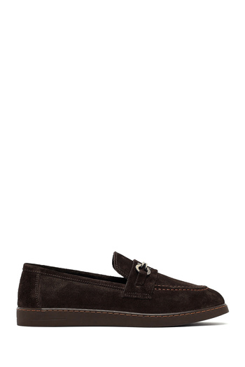 Derimod Women's Brown Buckle Suede Leather Winter Loafer Shoes 25Afd204310