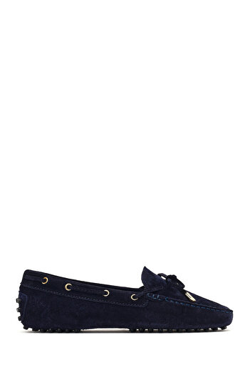 Derimod Women's Navy Blue Tasseled Suede Leather Winter Loafer Shoes 25Afd290610