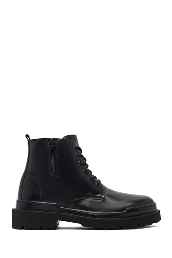 Derimod Men's Black Lace-Up Zippered Leather Casual Boots 25Wfd601918