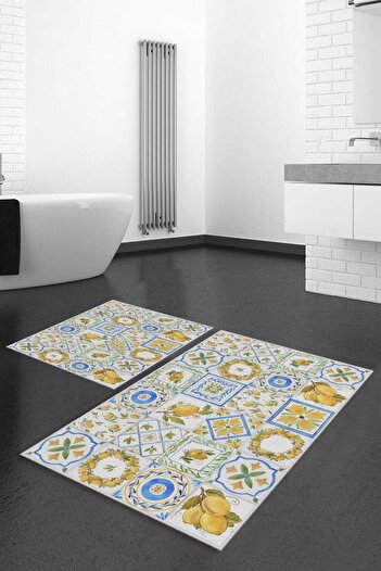 Homefesto Decorative Modern Design Non-Slip Base Double Set Bath Mat & Toilet Seat Set-2 Pieces