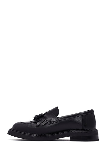 Derimod Women's Black Tasseled Leather Masculine Winter Loafer Shoes 25Afd512318