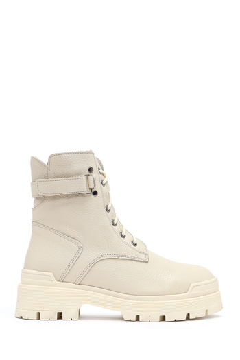 Derimod Women's Beige Lace-Up Zippered Thick Soled Leather Boots 25Wfd181918