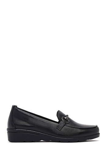 Derimod Women's Black Buckle Wedge Heeled Leather Winter Loafer Shoes 25Afd410118
