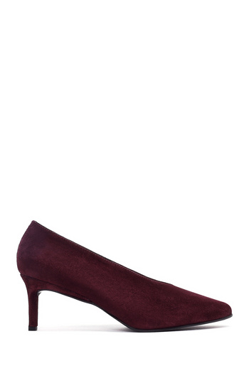Derimod Women's Burgundy Short Thin Heeled Suede Leather Stiletto,High Heel Shoes 25Afd184910