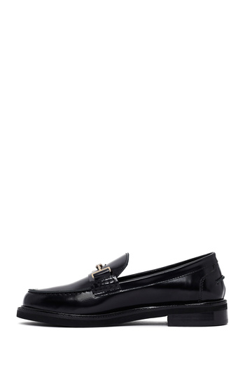 Derimod Women's Black Buckle Leather Masculine Winter Loafer Shoes 25Afd260226