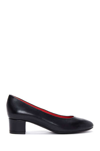 Derimod Gritti Women's Black Short Thick Heeled Leather Shoes 25Afd110518
