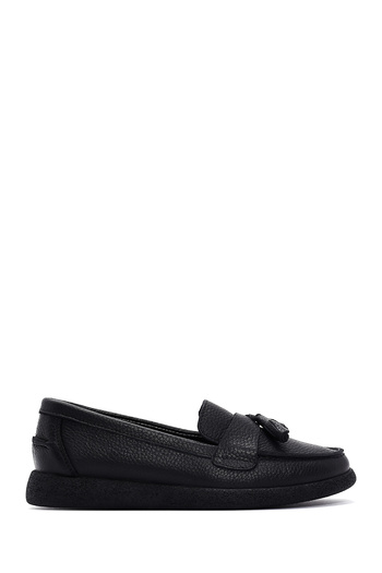Derimod Women's Black Tasseled Leather Comfort Winter Loafer Shoes 25Afd1502Ft