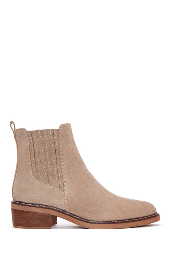 Derimod Women's Beige Suede Leather Chelsea Boots 25Wfd160410