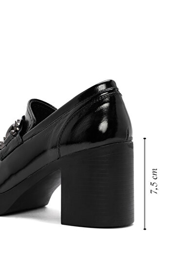 Derimod Women's Black High Thick Heeled Patent Leather Masculine Winter Loafer Shoes 25Afd510116