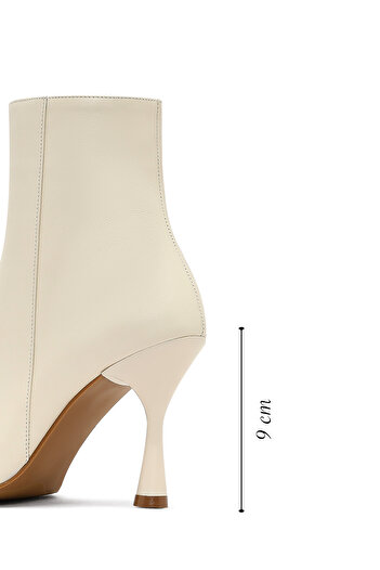 Derimod Women's Cream Zippered Thin Heeled Leather Boots 25Wfd131218