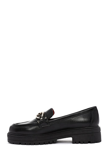 Derimod Gritti Women's Black Buckle Detailed Leather Masculine Winter Loafer Shoes 25Afd110018