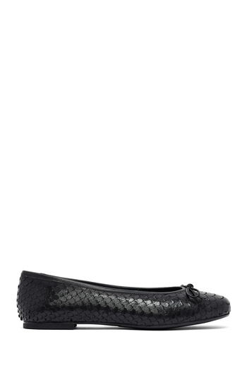 Derimod Women's Black Patterned Leather Ballerina Shoes 25Afd120840