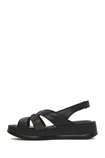 Derimod Women's Black Thick Soled Leather Comfort Sandals 25Sfd321314