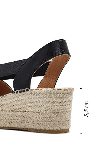 Derimod Women's Black Wedge Heeled Shoes Genuine Leather Espadrille Sandals 25Sfd457732