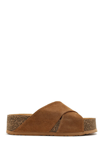 Derimod Women's Tan Thick Soled Suede Leather Slippers 25Sfd180910