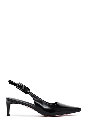 Derimod Women's Black Open Back Short Thin Heeled Leather Shoes 25Sfd494222