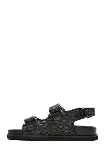 Derimod Women's Black Strappy Straw Sandals 25Sfd4423M7