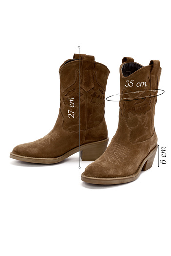 Derimod Women's Mink Short Thick Heeled Suede Leather Cowboy Boots 25Afd184210