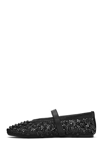 Derimod Women's Black Buckle Stone Mesh Ballerinas 25Sfd444314