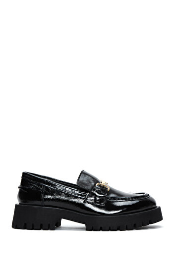 Derimod Women's Black Buckle Thick Sole Patent Leather Masculine Winter Loafer Shoes 25Afd183616